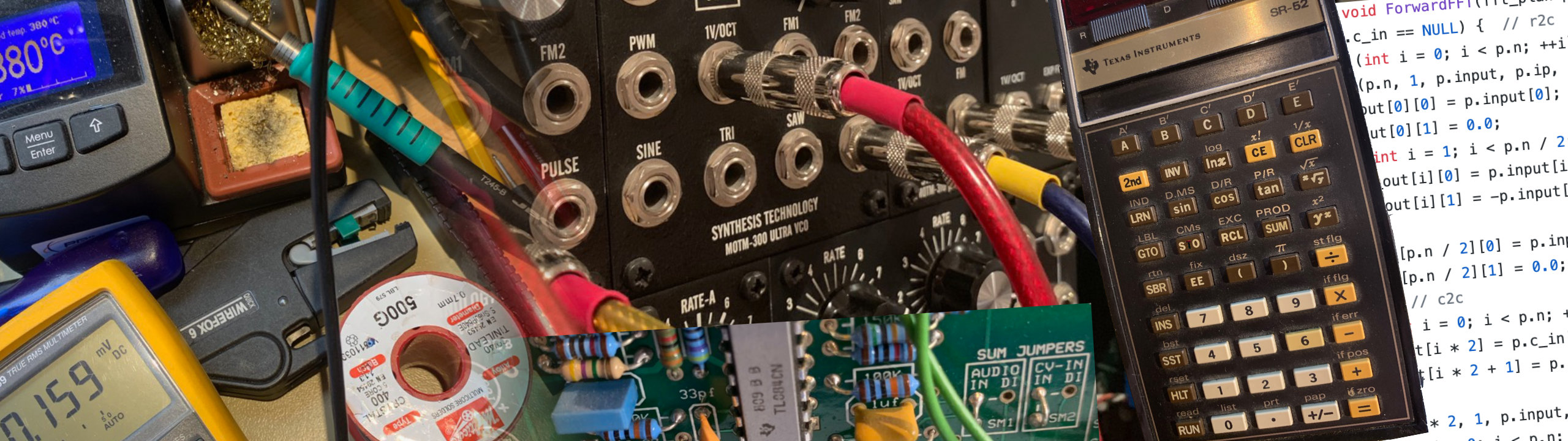 Collage of synthesizer DIY equipment and electronics